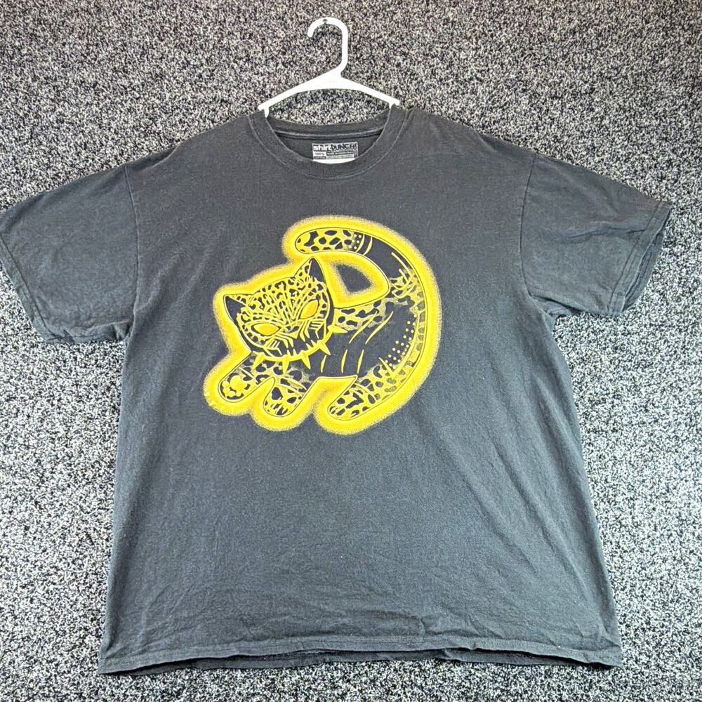 shirtpunch Men's Black Yellow Cat Graphic Crew Neck Short Sleeve Cotton Knit XL